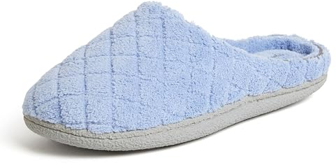 Dearfoams Women's Leslie Washable Memory Foam Terry Clog with Wide Widths Slipper, Iceberg, Medium