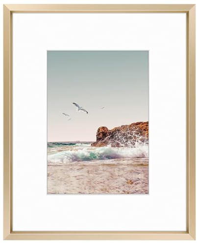Frametory, 8x10 Metal Picture Frame with Mat for 5x7 Picture & Real Glass, Aluminum Photo Frame Collection (Gold, 1 Pack)