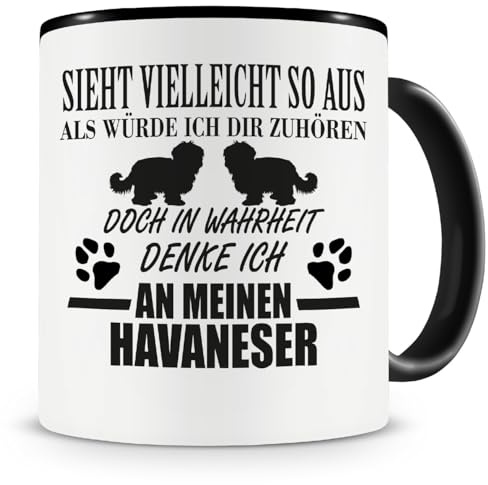 Samunshi® Ich denke an meinen Havaneser Hunde Tasse Kaffeetasse Teetasse Kaffeepott Kaffeebecher Becher 300ml schwarz