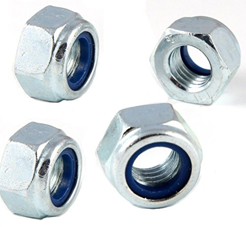 Metrische Sechskant-Sicherungsmuttern aus Nylon, M24 x 3,0 mm, Steigung, hell verzinkt, Güteklasse 6, 4 Stück