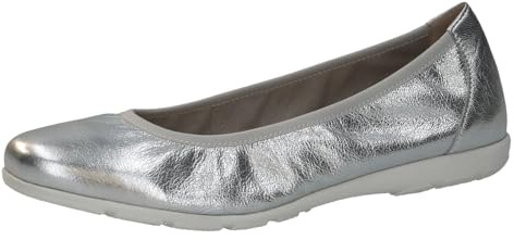 Caprice Ballerines Femme en Cuir Plates, Argent (Silver Metal.), 38 EU