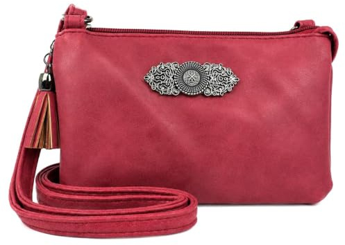Trachtenland Damen Trachten Handtasche Sofia – Dirndl Umhängetasche aus Lederimitat mit Applikation & Troddel in Pastellfarben oder Schwarz