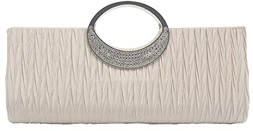 Damen-Clutch aus Satin mit Strasssteinen, plissiert, Abendveranstaltung, Hochzeit, Party, Clutch, Satin, plissiert, Handtasche, aprikose (Pink) - N00149ZS