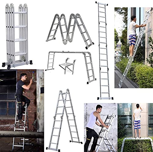 4.7m Multi Purpose Ladder Aluminum 14-in-1 Folding Ladder with 1 Tool Tray 4x4 Step 15.5ft Combination Ladder Extension Ladder Heavy Duty 150kg Load Capacity EN131 Certificate