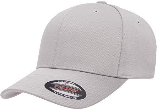 Flexfit Men's Wooly Combed Twill Fitted Baseball Cap, Silver, Small-Medium