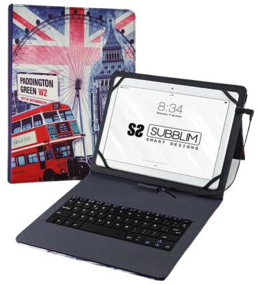 SUBBLIM Funda con Teclado USB Keytab Pro USB 9.6 – 11 England Adaptador USB Tipo C Cierre Magnético Exclusivo Sistema De Sujeción