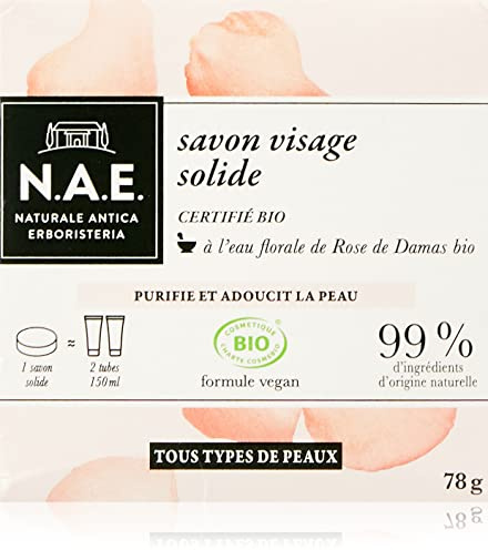 N.A.E. - Gesichtsreiniger, stark – angereichert mit Rosenwasser – Bio-zertifiziert – vegane Formel – 99% Inhaltsstoffe natürlichen Ursprungs – Seife 78 g