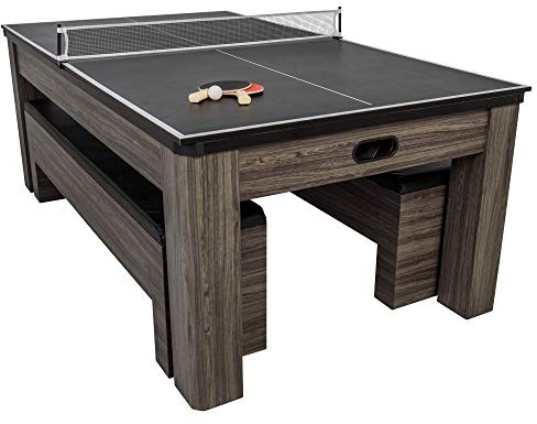 Atomic Northport 3‑in‑1 Dining Table – Air‑Powered Hockey, Table Tennis & Dining Table Combo with Storage Benches, Modern Wood Grain Design