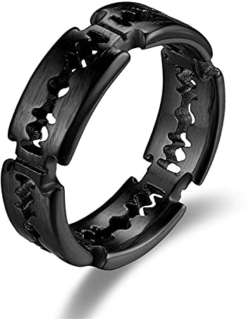 JewelryWe Schmuck Herren-Ring Edelstahl Rasierklinge Aushöhlen Ring für Männer Silber Gold Schwarz Größer 54mm-68mm
