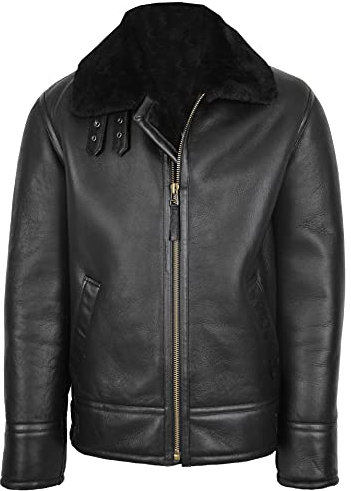 House of Leather Herren Klassisch B3 Originell Schaffell Jacke Echt Shearling Oberteil Gewehr Stil Schwarz L