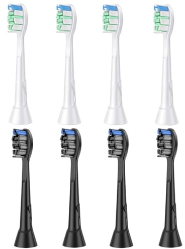 8 Stücke Ersatzbürsten kompatibel mit Philips Sonicare Elektrische Zahnbürste, 4 Schwarze und 4 Weisse Zahnbürstenköpfe