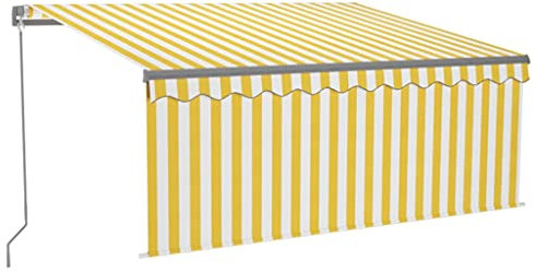 vidaXL Gelenkarmmarkise Einziehbar mit Jalousie LED Markise Sonnenmarkise Balkonmarkise Sonnenschutz Sichtschutz Garten Balkon Terrasse 3,5x2,5m Gelb Weiß