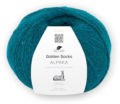 Pro Lana Golden Socks Alpaka, 100 g/390 m, 70% Alpaka, 30% Polyamid, 4-fädig, superweiche Sockenwolle (69 petrol mel.)