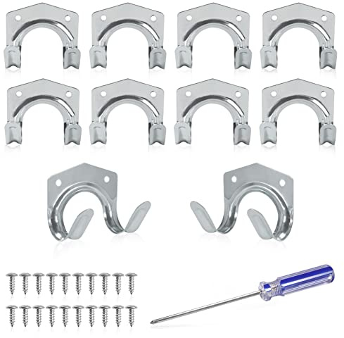 LEONTOOL 10 Pcs Tool Hanger Hooks Set with Screws Garage Hooks Tool Organizer Wall Mounted Wall Mounted Double Tool for Garage Shed Hanging Bracket Garden Tools