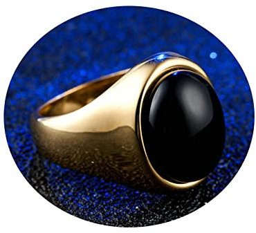 Stfery Siegelring Personalisieren, Männer Ring Ovales Edelsteinsiegel Hochzeits Ring zum Valentinstag Goldschwarz, 57 (18.1)