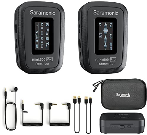 Saramonic Blink500 Pro B1 2.4G Kabelloses Lavalier-Ansteckmikrofonsystem für DSLR-Kameratelefone Kondensator-Clip-On-Mini-Mikrofonmikrofone für Videoaufnahmen Vlogging-Sender-Empfänger mit Ladekoffer