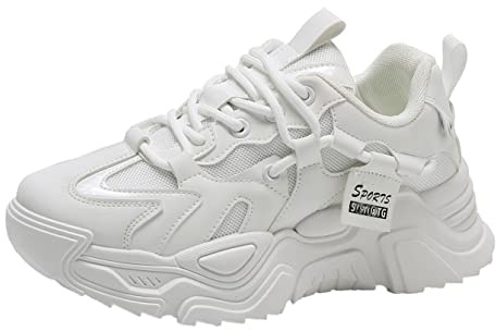 VAXAV Women's Fashion Breathable Mesh Platform Sneakers Casual Jogging Walking Shoes Size 8 White