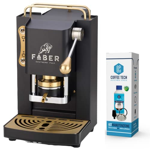 emozioni quotidiane Machine Caffe FABER MINI Deluxe garniture en laiton à gaufres en papier Ese 44 mm offert 20 dosettes (MINI NOIR)