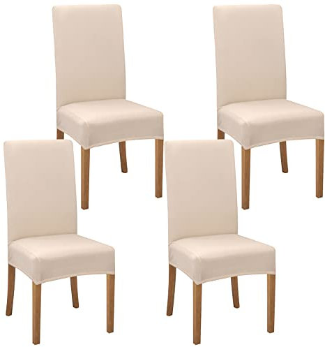 Kaket Dining Chair Covers for Dining Room Set of 4, Stretch High Back Chair Slipcovers Removable Washable, Dining Chair Protective Cover Chair Decoration Cover for Home Hotel Dining Room (Beige White)