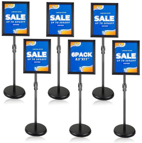 AceShow Schilderhalter, verstellbarer Sockel, Posterständer, robuster Business-Schildständer, Aluminium, 21.6x27.9 cm (6 Stück, quadratisch)