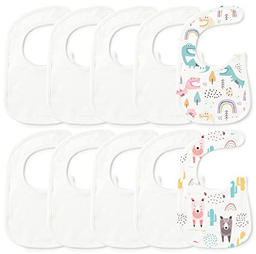 TirEurt 10 Stück Baby Lätzchen Bemalen aus Polyester mit Zauberaufkleber | Weiße Bodys zum Bemalen Babyparty Wasserdicht DIY Bemalen Kinderlätzchen für Baby Kleinkinder (Malwerkzeuge Nicht Enthalten)