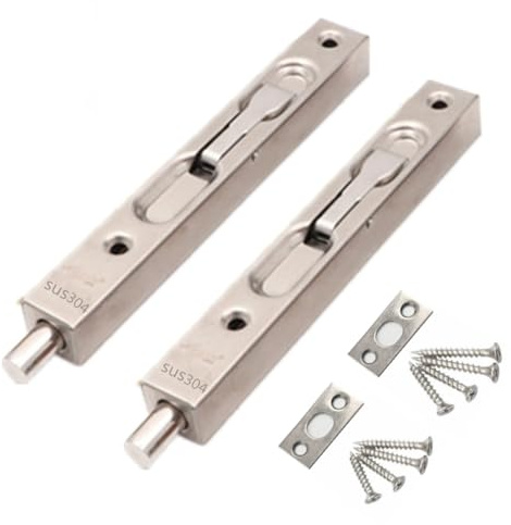 szhdxsy Hidden Latch & Bolt 304 Stainless Steel 6 inch(15cm) Security Door Bolt Latch, Double Door Lever Action Flush Bolt Latch, French Door Slide Bolt Lock,Silver (2-Pack)