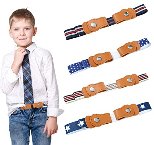 RUIJIE 4Stück Gürtel Ohne Schnalle Elastischer Gürtel Kinder Verstellbare Schnallenfreier Kindergürtel Unsichtbare Stretchgürtel Einstellbar Belts für Jungen Mädchen Jeans Hosen Kleid (Blau gestreift)