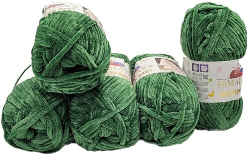 Ilkadim Export 5 x 100 Gramm Himalaya Dolphin Strickwolle, Babywolle einfarbig, 500 Gramm Wolle Strickgarn Super Bulky (Grün 80360)