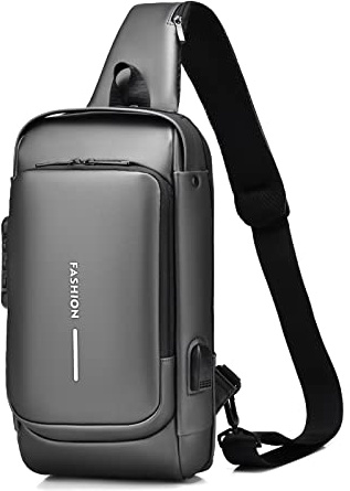 FANDARE 2026 Neue Brusttasche Sling Bag Geschäft Schultertasche mit USB-Ladeanschluss Passwortschutz Crossbody Bag Umhängetasche Wasserdicht für Reisen Wandern mehrere Taschen Sling Daypacks Grau