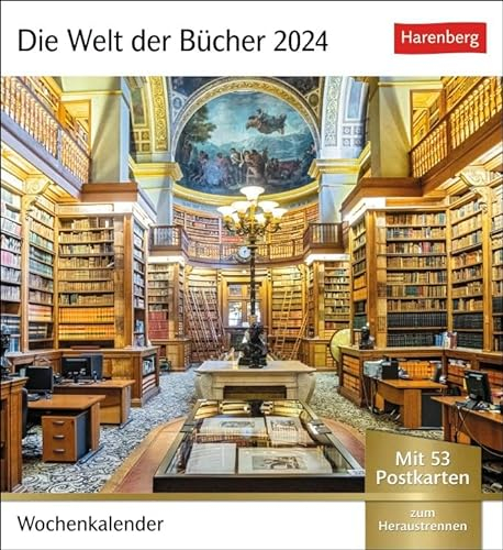 Postkartenkalender Die Welt der Bücher - Kalender 2024 - Harenberg-Verlag - Wochenkalender mit 53 heraustrennbaren Postkarten - 16 cm x 17,5 cm