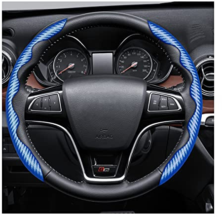 CGEAMDY Car Steering Wheel Cover, Universal Microfiber Leather Auto Steering Wheel Protector, Anti-Slip Steering Wheel Vehicle Interior Accessories for Cars, SUVs, Trucks and Vans (Blue)