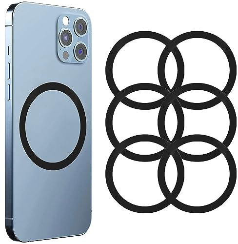 Kinizuxi Metall Ring 6 Stück, Magnetisches Kabelloses Laden Umwandlungskit, Kompatibel mit Mag Safe Metallring Zubehör, iPhone 14/13/12 Series und Samsung Galaxy S22/S21/S20 und Mehr-Silber