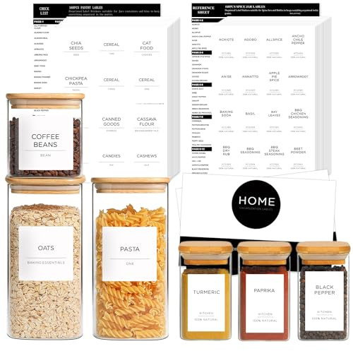 v2croft Label Minimalist Kitchen Spice Container & Pantry Stickers, White Matte Black Text, Preprinted Waterproof Jar, Bottle & Canister Organization