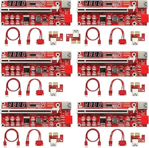 YABOANG PCI-E Riser de 16x a 1x para Bitcoin ETH Coin Mining, tarjeta adaptador elevadora alimentada, con cable SATA de 6 pines, cable de criptomoneda GPU con cable de alimentación USB-6 piezas