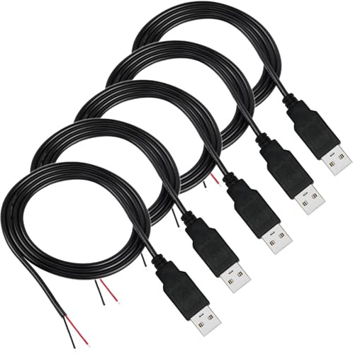 RUNCCI-YUN 5Pcs USB Pigtail Kabel Stecker Lötbar 2pin,USB 2.0 Stecker Kabel für USB-Geräte installiert oder DIY ersetzen Reparatur -39.37 inch