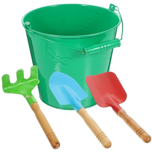 UPKOCH Jouets De Plage pour Enfants - Seau Et Pelle en MéTal, Ensemble De Jeux De Sable, Outils De Plage pour BéBé, Couleurs Assorties, 18x13x15.5cm