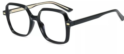Firmoo Blaulichtfilter Brille Damen Herren ohne Stärke Klassische Quadratische Rahmen Anti-Glanz Entspiegelte Nerdbrille TR90 Schwarz