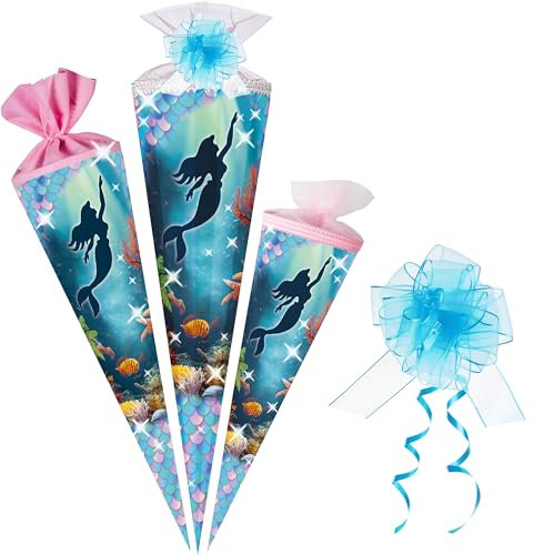 alles-meine.de GmbH Schultüte - Meerjungfrau - 35-85 cm - Größe wählbar - Spitze wählbar - inkl. Tüll Schleife - Zuckertüte - Tüll - oder Filzabschluß - eckig/rund - klein & ..