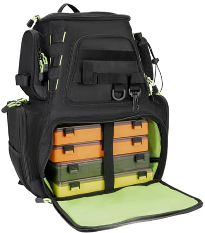 Seaknight Fiskeväska multifunktionell ryggsäck vattentät Holdall tackle förvaring ryggsäck för karpfiske utomhus camping vandring, Svart med 4 lådor, L, ledig