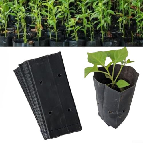 Lot de 100 sacs de pépinière robustes en polyéthylène pour plantes et tomates (17 x 25 cm) - Noir