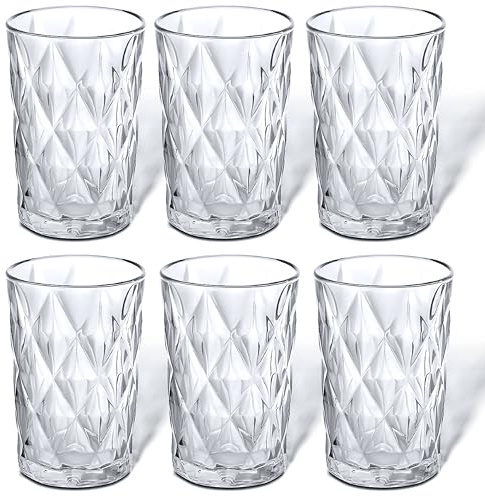 Brahmstein® Trinkgläser Set (Model8) Luxus Diamantenmuster Trinkgläser Set, 377 ml – 6er Pack, Elegante Wassergläser und Cocktailgläser, Spülmaschinenfest, Ideal für stilvolle Anlässe