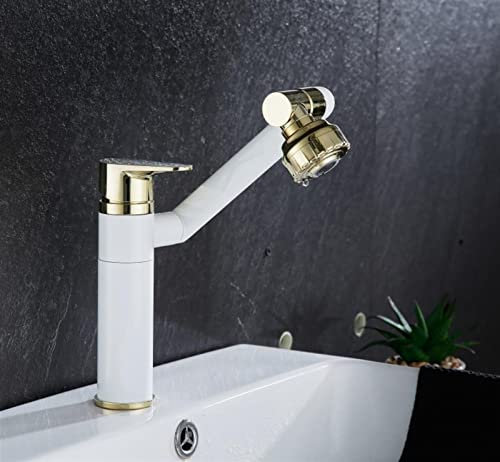 LMTYJZRY Wasserhahn Bad Waschtischarmatur Alle Bronze Waschbecken Heiß und Kalt Wasserhahn Über Counter Waschbecken Heizung und Kühlung Wasserhahn(White)