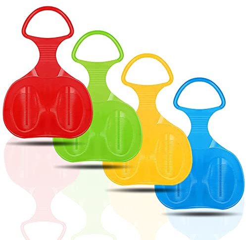 4 Stück Schneeteller Schneerutscher, Dauerhaft Schneeflitzer, Poporutscher Erwachsene Kinder, Schneeflitzer Schlitten Bob mit Handgriff, Anschließbarer Schneerutscher für Kinder Erwachsene (C)