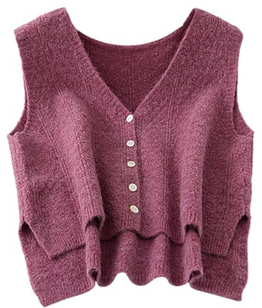 rockible Womens Sweater Vest Women Ladies Knitted Waistcoat Knitted Vest Tops V Neck Waistcoat Women Sleeveless Cardigan Knitted Waistcoats for Women Ladies Tank Top Sweaters, Grape Purple