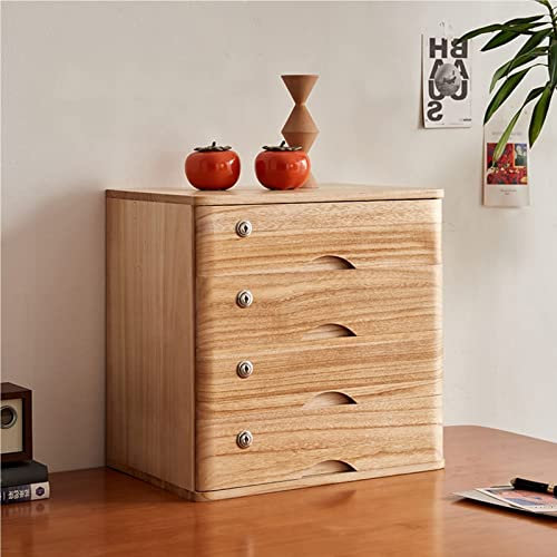 Aktenschrank aus Massivholz mit abschließbaren Schubladen, Holz-Organizer für A4/Quittungen, Büro-Aufbewahrungsbox für Schreibtisch, 4 Schubladensystem