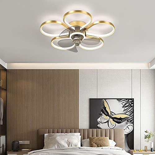 Lampadario a soffitto , Lampadario a soffitto con ventilatore a LED nordico, oro estivo, nero, for camera da letto, soggiorno, sala da pranzo, studio, telecomando, tre marce, vita interessante(50cm)