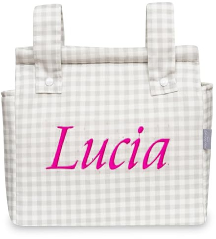 various - Talega para silla de Paseo Bolso Panera Carrito Bebe -Personalizable Nombre Bebé Bordado con Diseño Práctico y Funcional Cierre con Cremallera olso organizador de muselina Color Gris
