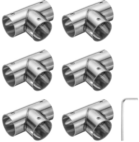 QUARKZMAN 6 Stück Tee Strukturelle Rohrverbinder 3-Wege-Endschienenklemme mit Schraubenschlüssel Edelstahl-Eckrohrarmaturen für DIY-Regal-Gartenstütze 1 Passend für Rohrdurchmesser, Silber