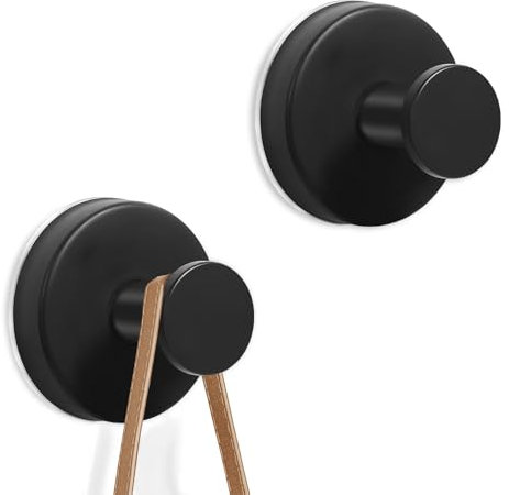 Gomeer 2PCS Black Suction Cup Hooks Stainless Waterproof,Towel Hook Holder,No Drill Suction Heavy Duty Hooks Wreath Hanger for Christmas Shower Bathroom Kitchen Glass Door Window(Hanging up to 22LBS)