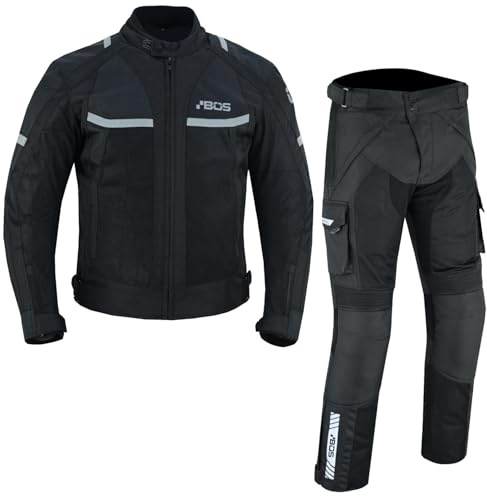 BOSmoto Motorradjacke & Motorradhose Textil,Herren Motorrad Textil Kombi,Herren Motorrad Sommer Textil jacke und Hose,Motorrad Sommer Textil Kombi (BLACK, 3XL)